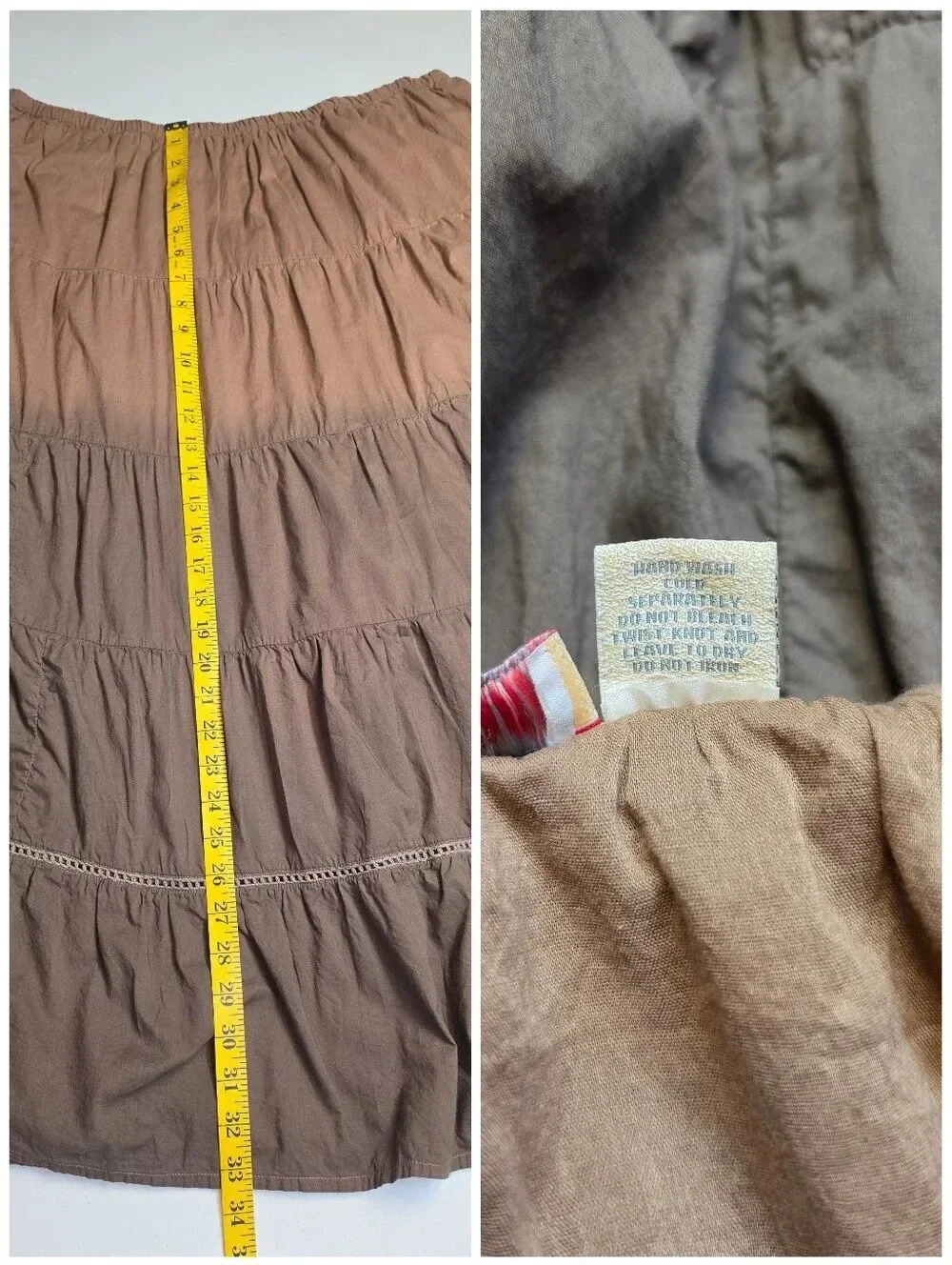 Vintage Cotton Tiered Ombre Chocolate Brown Maxi Skirt Boho Witchy